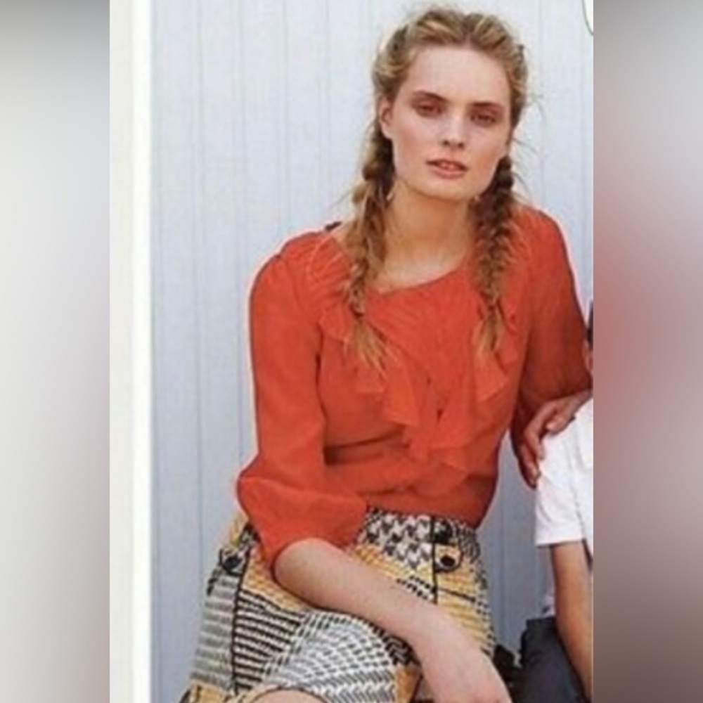 Anthropologie Maeve Nicoletta Orange Top Blouse Ruffle Rust Peasant Size 2